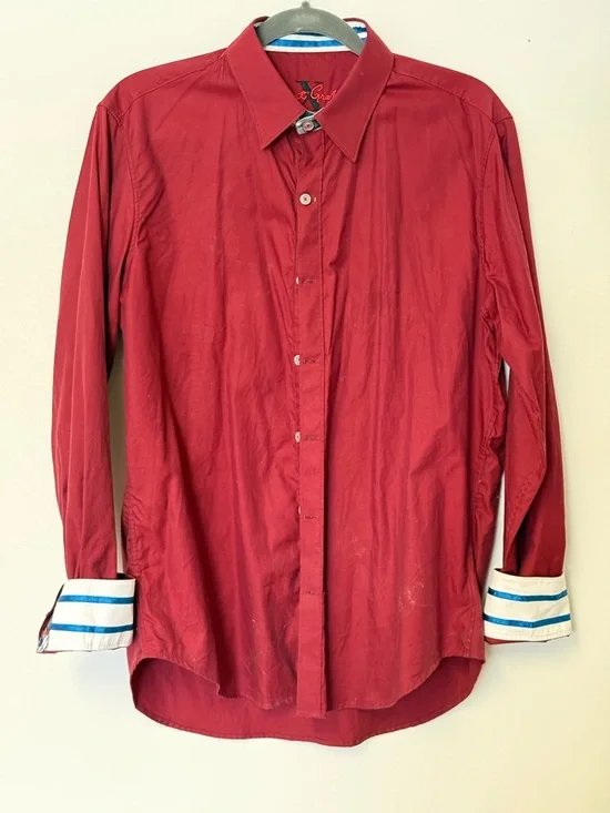 Robert Graham Mens L Red Solid Long Sleeves Button Up Shirt Collared Casual - Picture 2 of 9